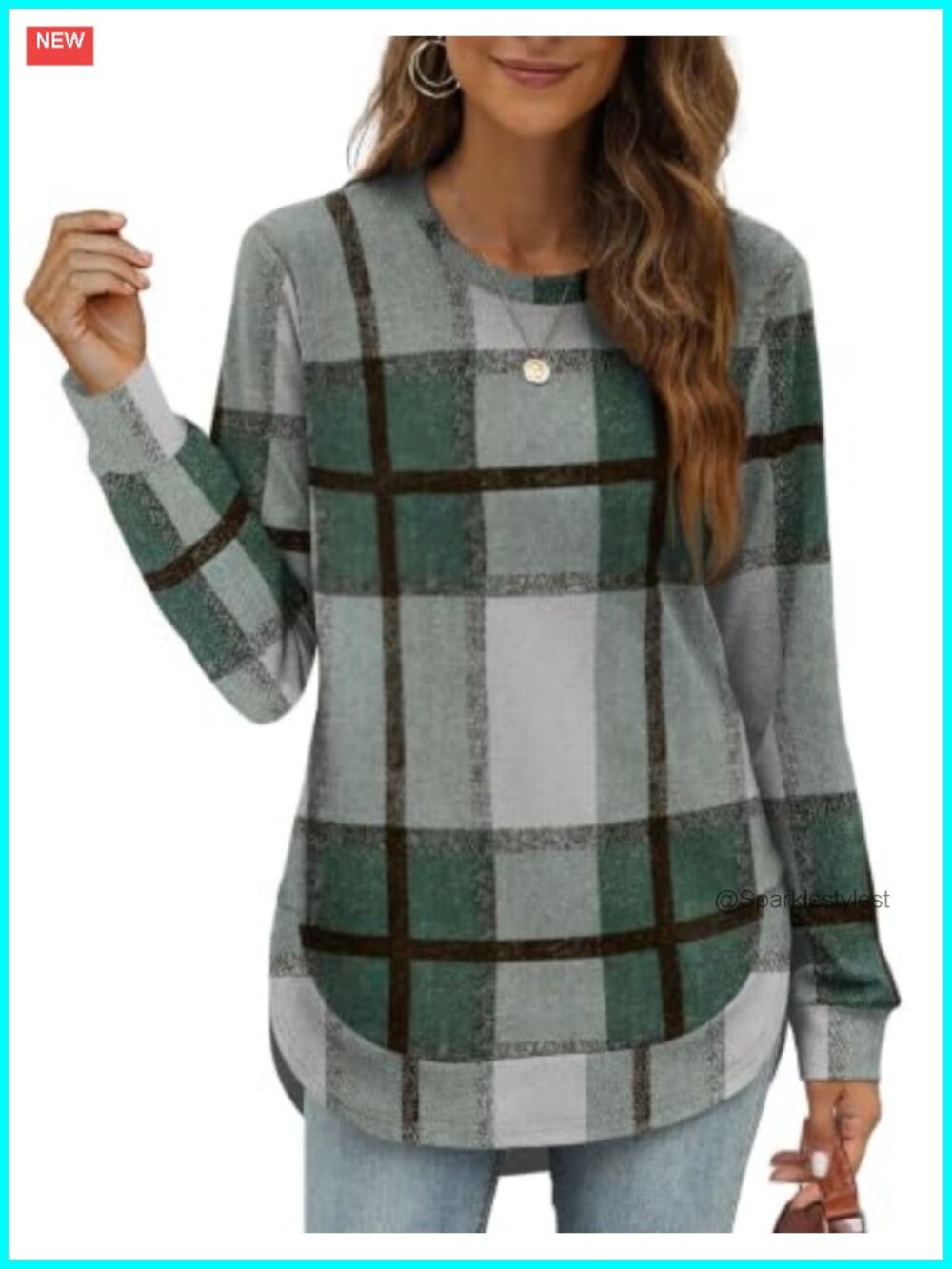 Womens Crewneck High Low Sweatshirt Long Sleeve Tunic Top Curved Hem